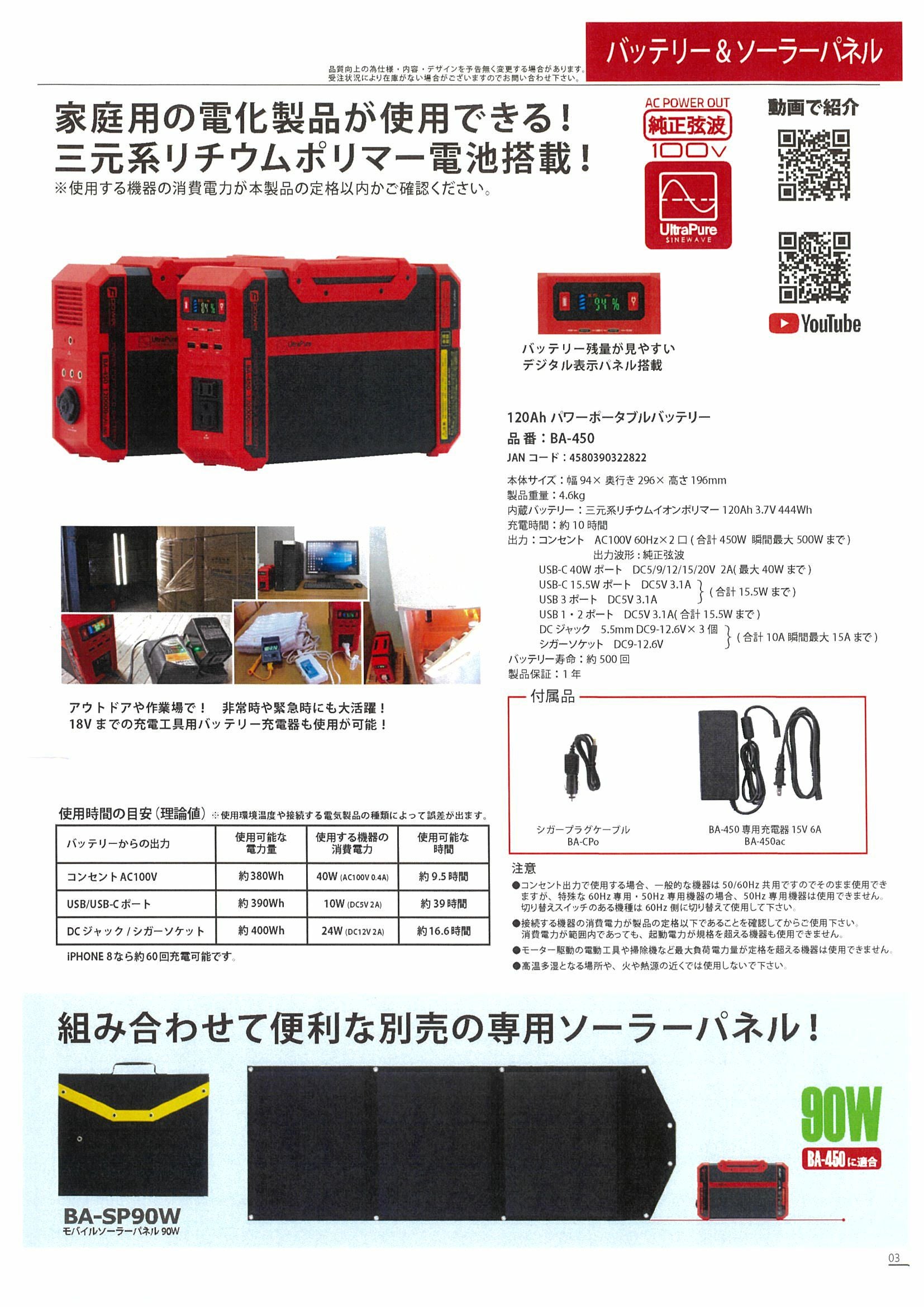 120，000mAhモバイルバッテリー BA－450 | 農業屋.com